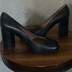 Tory Burch Black Leather Block Heel Pumps